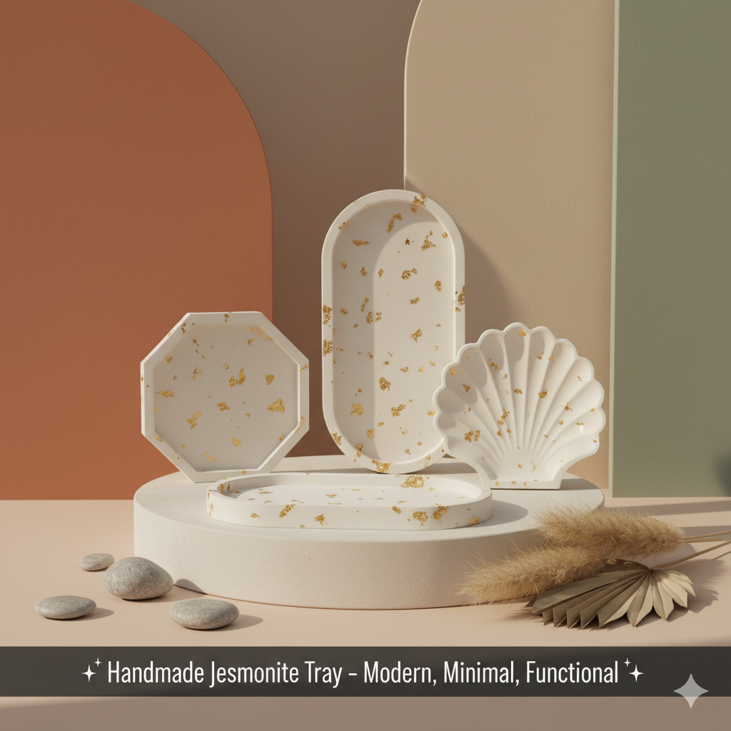 Handmade Jesmonite Tray – Minimalist Decorative Tray by Crazy About Candles