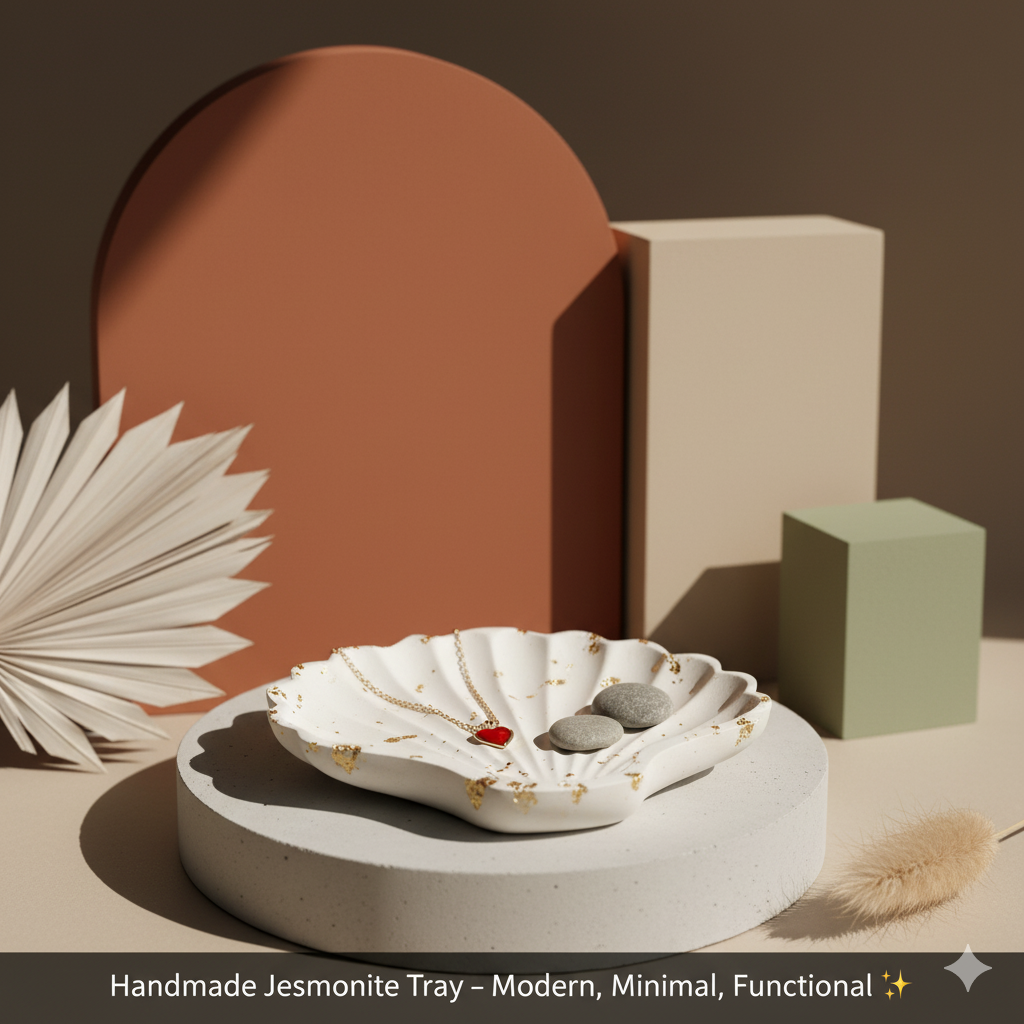 Handmade Jesmonite Tray – Minimalist Decorative Tray by Crazy About Candles
