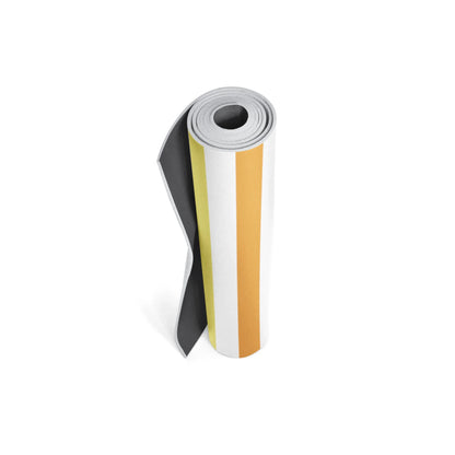 Roll of vinyl wrap with black, white, and gold stripes on a white background