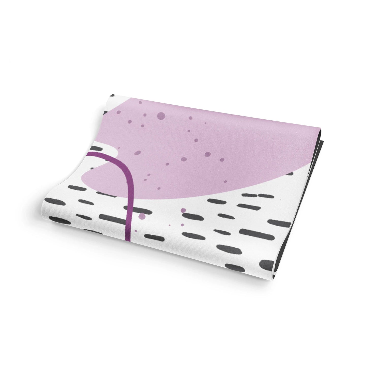 Folded fabric with purple and black pattern on a white background