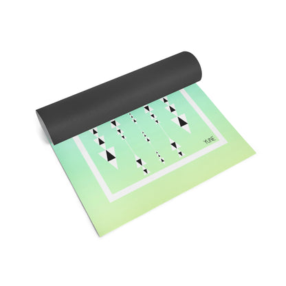 Yoga mat with geometric design on a white background