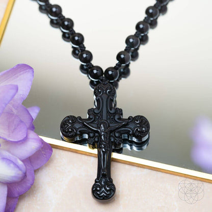 Sacred Armor: Black Obsidian Cross of Faith & Protection