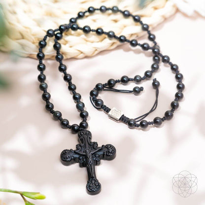Sacred Armor: Black Obsidian Cross of Faith & Protection