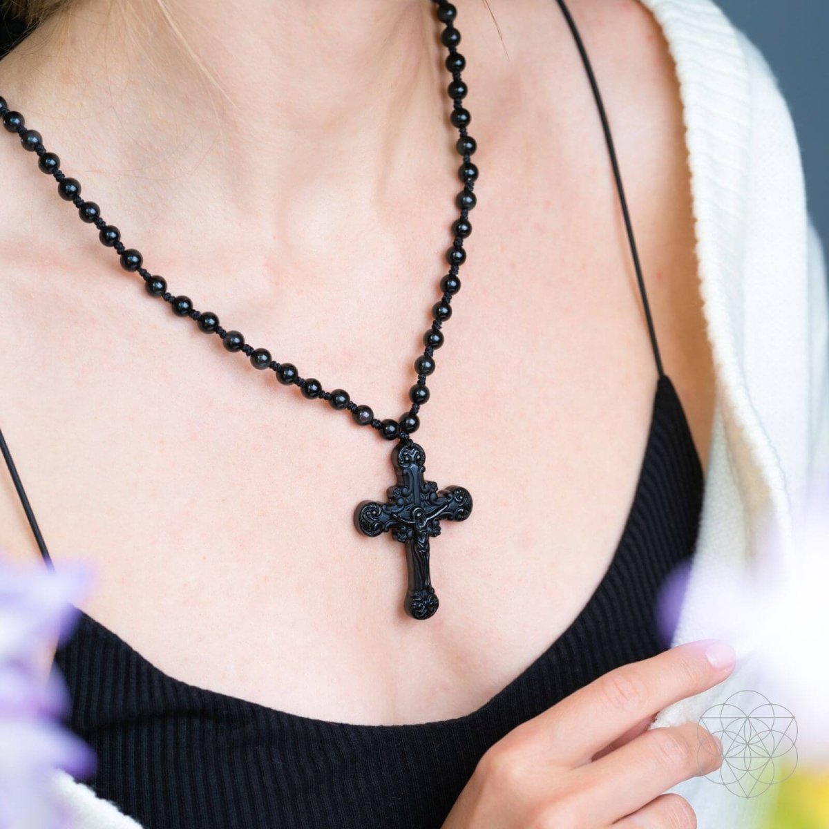 Sacred Armor: Black Obsidian Cross of Faith & Protection