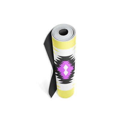 Yoga mat with a colorful design on a white background